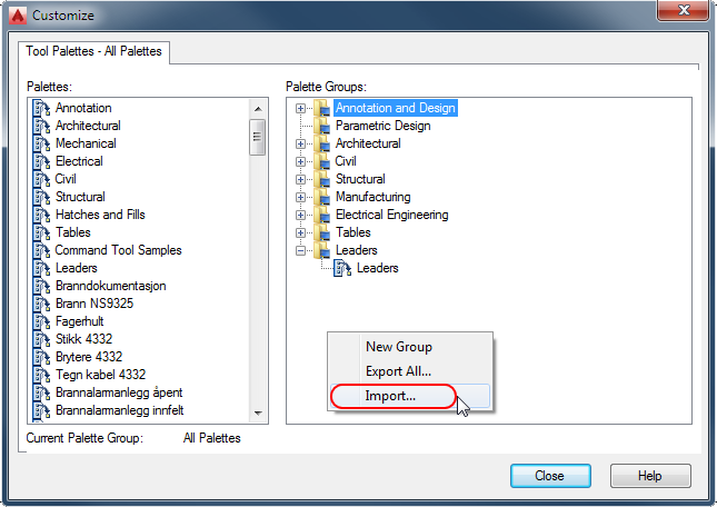 ELI verktøypalett i AutoCAD