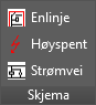 Enlinjeskjema, strømveiskjema, flerlinjeskjema og høyspent enlinje symboler i AutoCAD
