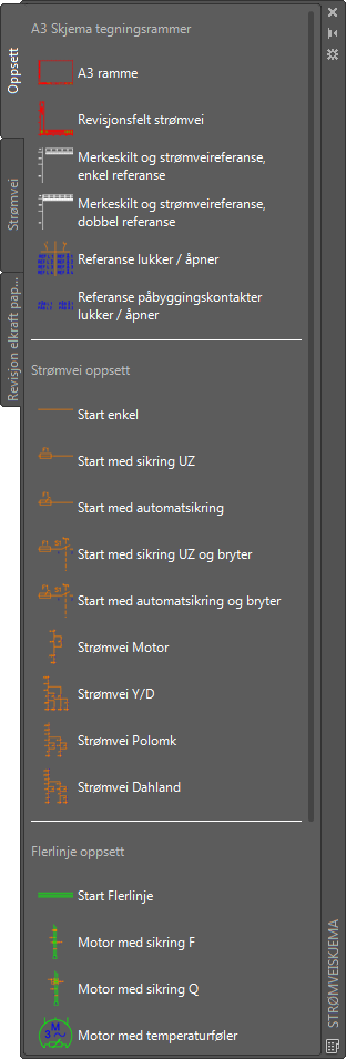 Strømveiskjema flerlinjeskjema AutoCAD symboler