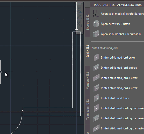 Plassere stikkontakter i AutoCAD